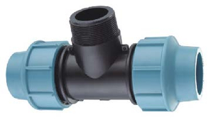 Té mâle en laiton PP pour irrigation, bleu clair