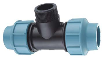 Té mâle en laiton PP pour irrigation, bleu clair