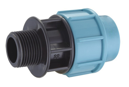 Adaptateur mâle PP bleu clair pour tuyauterie HDPE